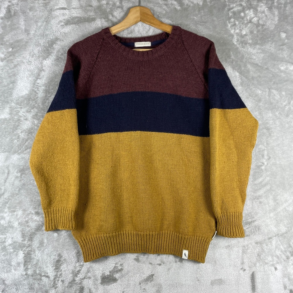 Peregrine Sweater Mens M fit S Multicolor Colorblock Wool Knit Made in England